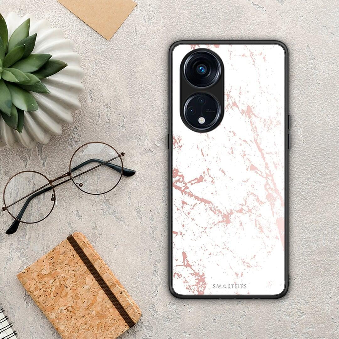 Θήκη Oppo Reno8T 5G / A1 Pro Marble Pink Splash από τη Smartfits με σχέδιο στο πίσω μέρος και μαύρο περίβλημα | Oppo Reno8T 5G / A1 Pro Marble Pink Splash Case with Colorful Back and Black Bezels