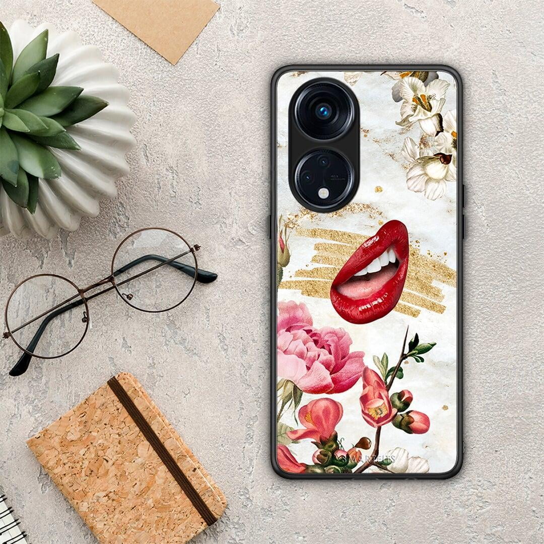 Θήκη Oppo Reno8T 5G / A1 Pro Red Lips από τη Smartfits με σχέδιο στο πίσω μέρος και μαύρο περίβλημα | Oppo Reno8T 5G / A1 Pro Red Lips Case with Colorful Back and Black Bezels