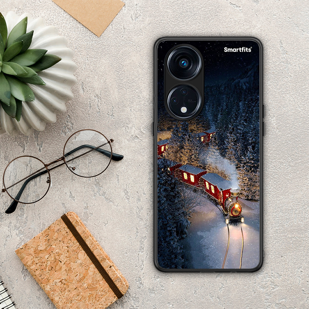 Θήκη Oppo Reno8T 5G / A1 Pro Xmas Train από τη Smartfits με σχέδιο στο πίσω μέρος και μαύρο περίβλημα | Oppo Reno8T 5G / A1 Pro Xmas Train Case with Colorful Back and Black Bezels