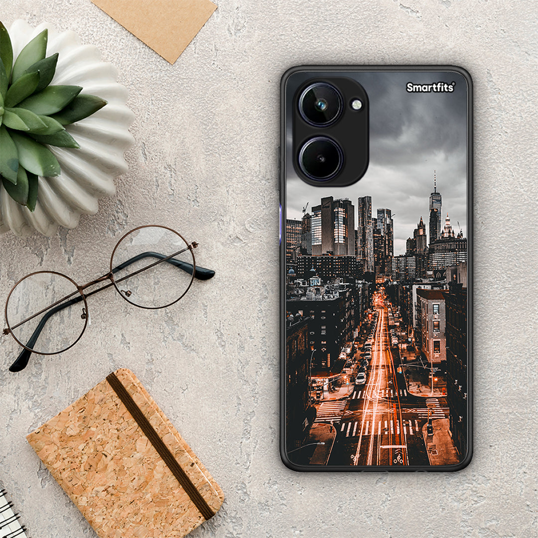 Θήκη Realme 10 City Lights από τη Smartfits με σχέδιο στο πίσω μέρος και μαύρο περίβλημα | Realme 10 City Lights Case with Colorful Back and Black Bezels