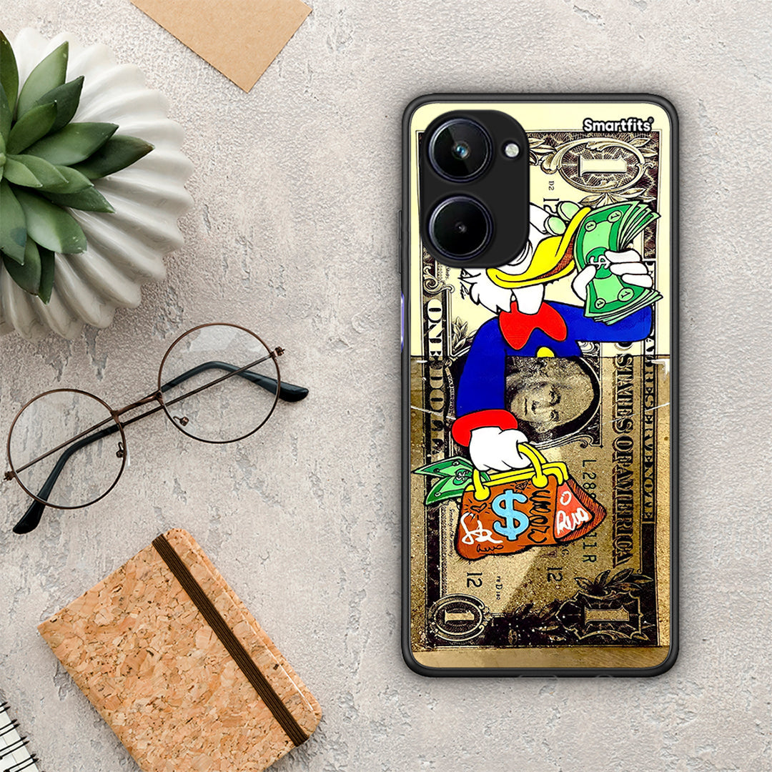 Θήκη Realme 10 Duck Money από τη Smartfits με σχέδιο στο πίσω μέρος και μαύρο περίβλημα | Realme 10 Duck Money Case with Colorful Back and Black Bezels