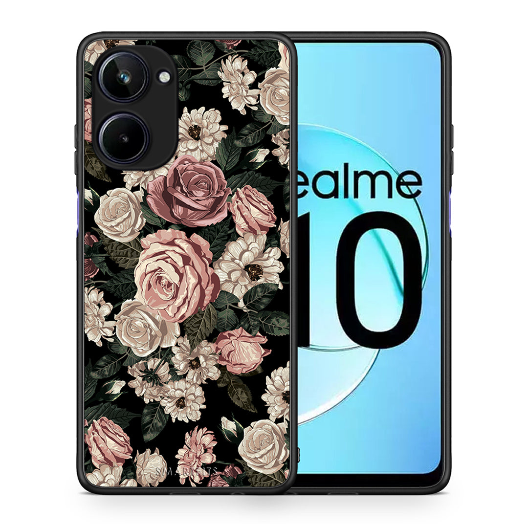 Θήκη Realme 10 Flower Wild Roses από τη Smartfits με σχέδιο στο πίσω μέρος και μαύρο περίβλημα | Realme 10 Flower Wild Roses Case with Colorful Back and Black Bezels