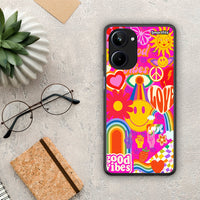 Thumbnail for Θήκη Realme 10 Hippie Love από τη Smartfits με σχέδιο στο πίσω μέρος και μαύρο περίβλημα | Realme 10 Hippie Love Case with Colorful Back and Black Bezels
