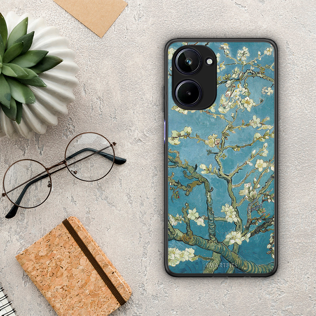 Θήκη Realme 10 White Blossoms από τη Smartfits με σχέδιο στο πίσω μέρος και μαύρο περίβλημα | Realme 10 White Blossoms Case with Colorful Back and Black Bezels