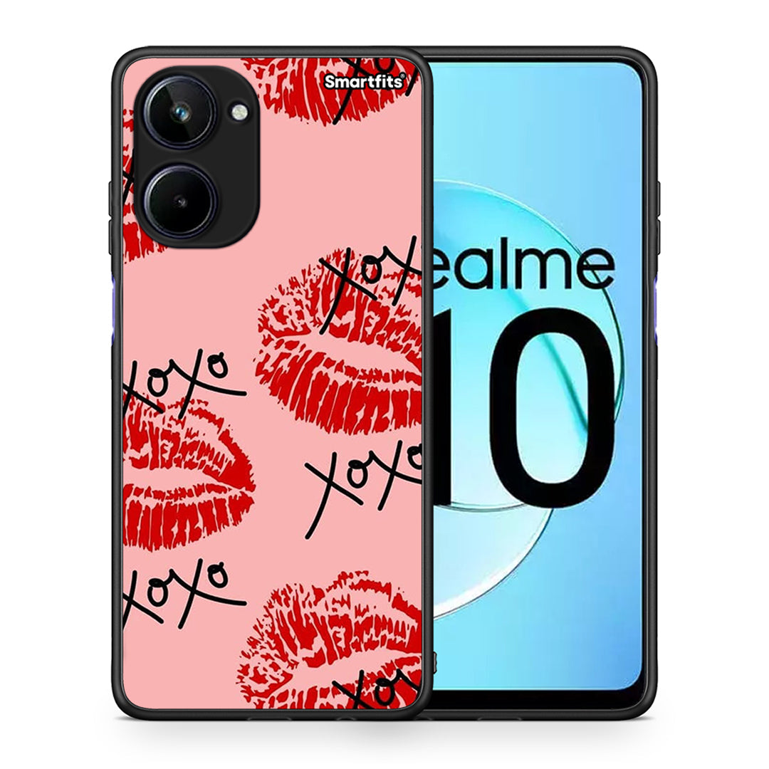 Θήκη Realme 10 XOXO Lips από τη Smartfits με σχέδιο στο πίσω μέρος και μαύρο περίβλημα | Realme 10 XOXO Lips Case with Colorful Back and Black Bezels