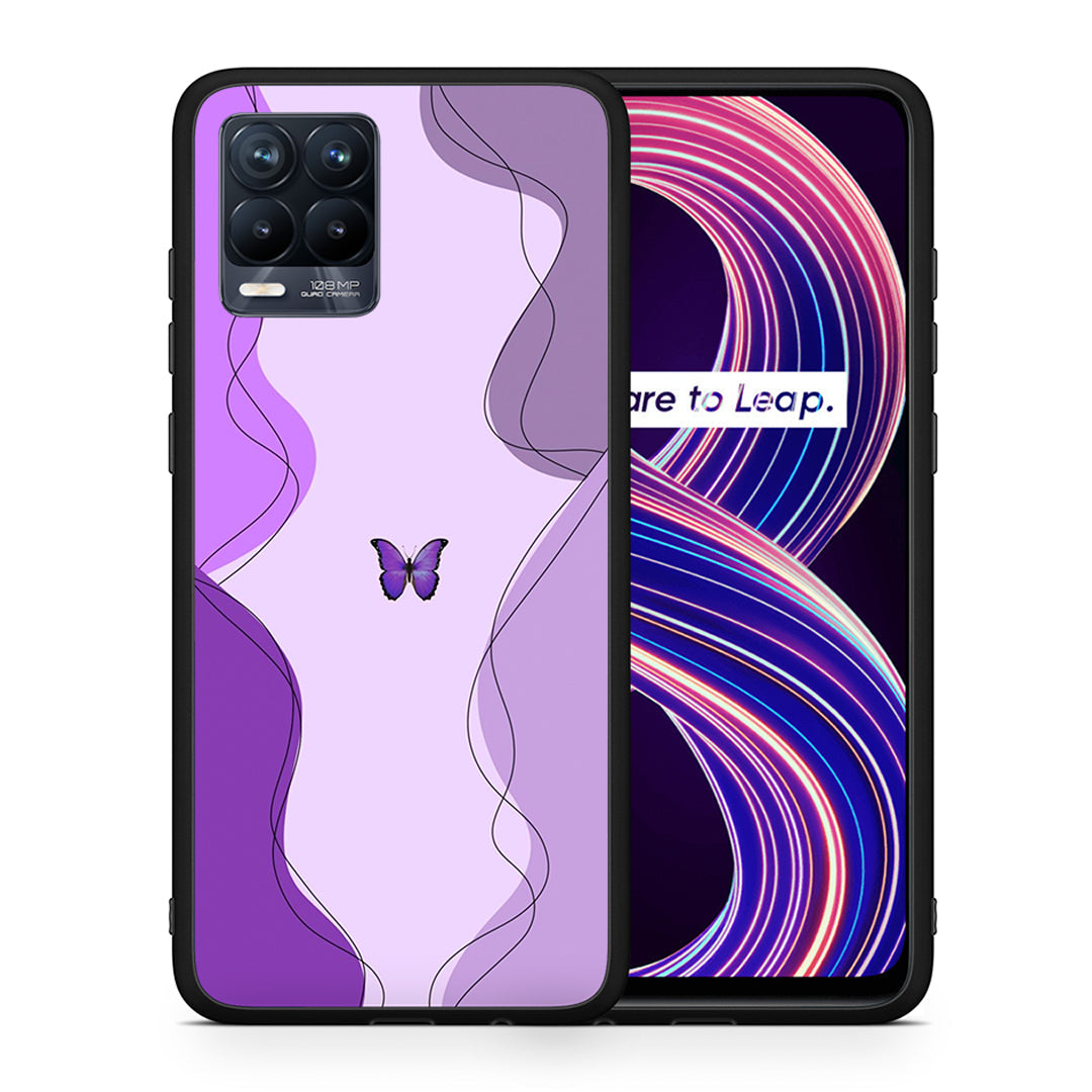 Θήκη Αγίου Βαλεντίνου Realme 8 / 8 Pro Purple Mariposa από τη Smartfits με σχέδιο στο πίσω μέρος και μαύρο περίβλημα | Realme 8 / 8 Pro Purple Mariposa case with colorful back and black bezels