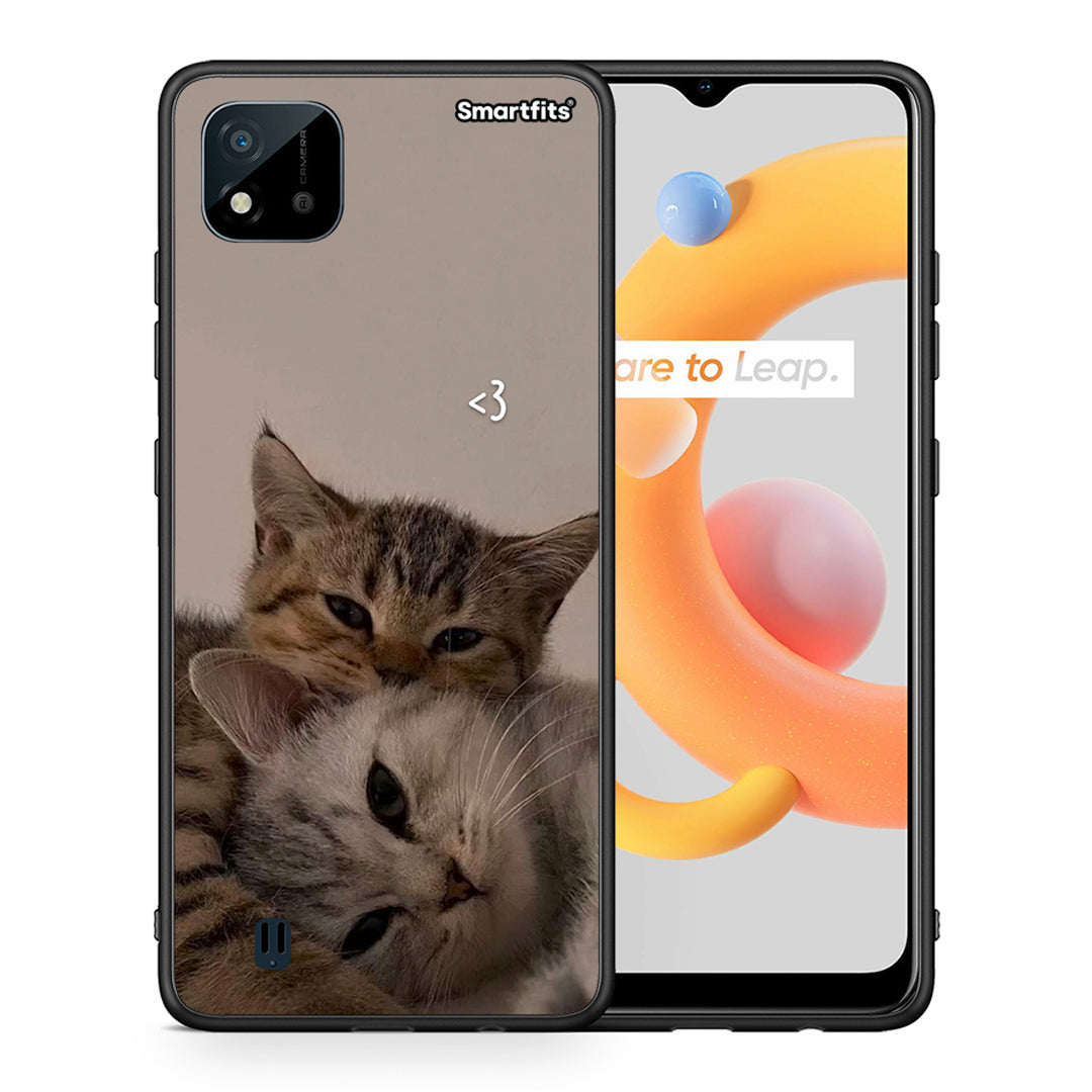 Θήκη Realme C11 2021 Cats In Love από τη Smartfits με σχέδιο στο πίσω μέρος και μαύρο περίβλημα | Realme C11 2021 Cats In Love case with colorful back and black bezels