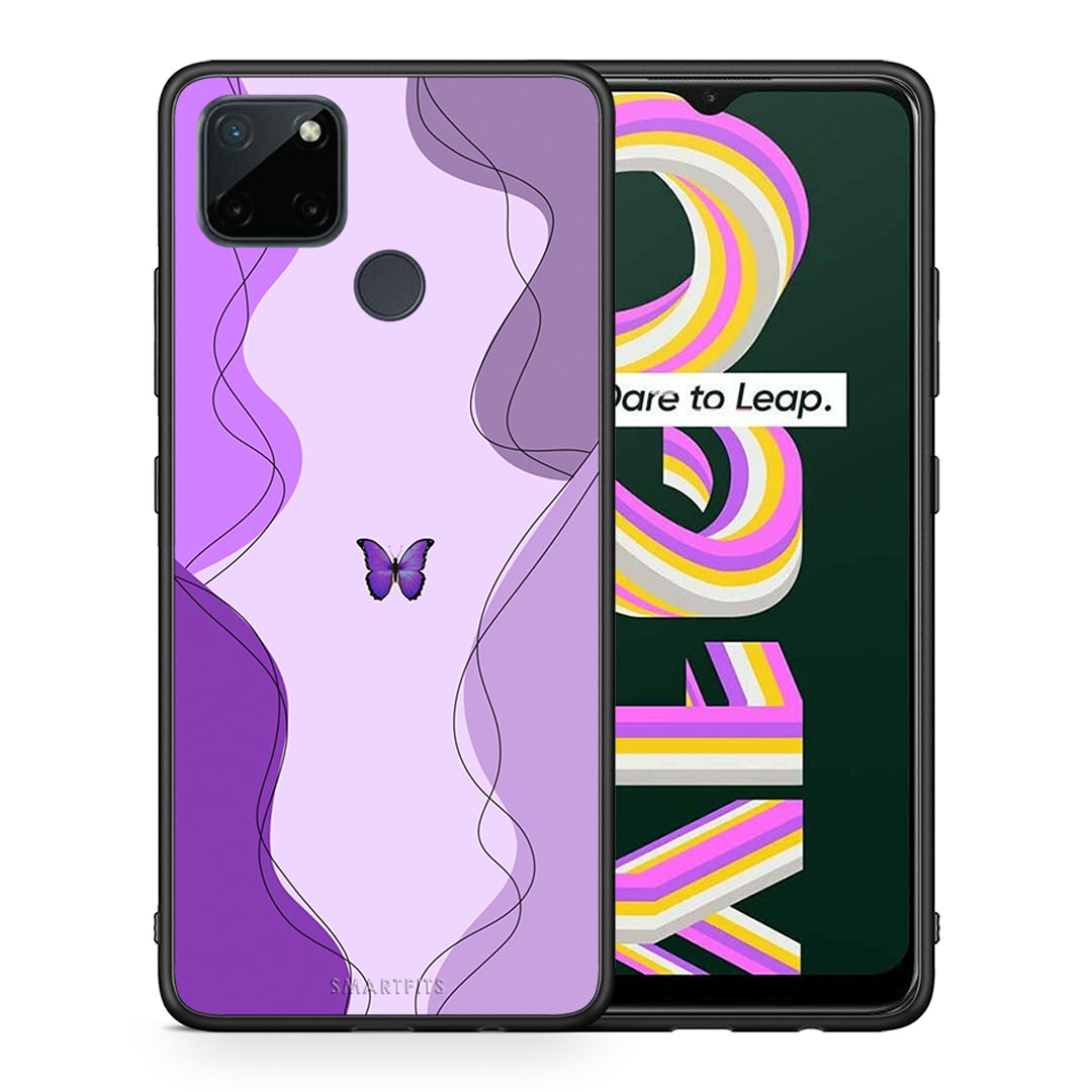 Θήκη Αγίου Βαλεντίνου Realme C21Y / C25Y / 7i (Global) Purple Mariposa από τη Smartfits με σχέδιο στο πίσω μέρος και μαύρο περίβλημα | Realme C21Y / C25Y / 7i (Global) Purple Mariposa case with colorful back and black bezels