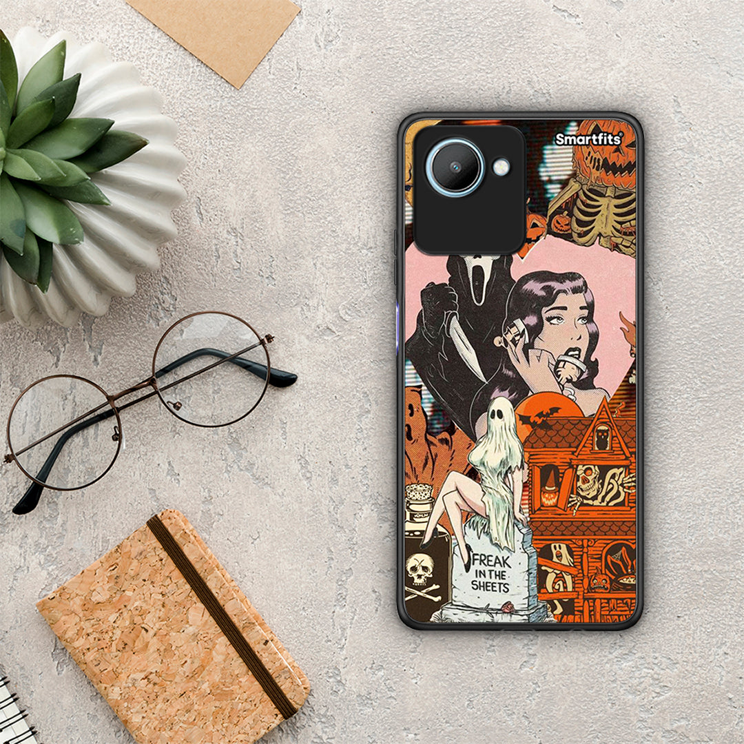 Θήκη Realme C30 Halloween Collage από τη Smartfits με σχέδιο στο πίσω μέρος και μαύρο περίβλημα | Realme C30 Halloween Collage Case with Colorful Back and Black Bezels