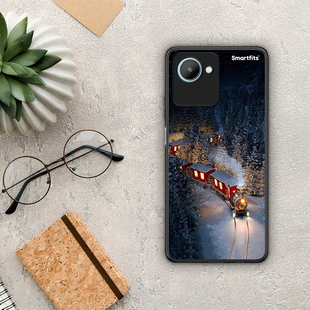 Θήκη Realme C30 Xmas Train από τη Smartfits με σχέδιο στο πίσω μέρος και μαύρο περίβλημα | Realme C30 Xmas Train Case with Colorful Back and Black Bezels