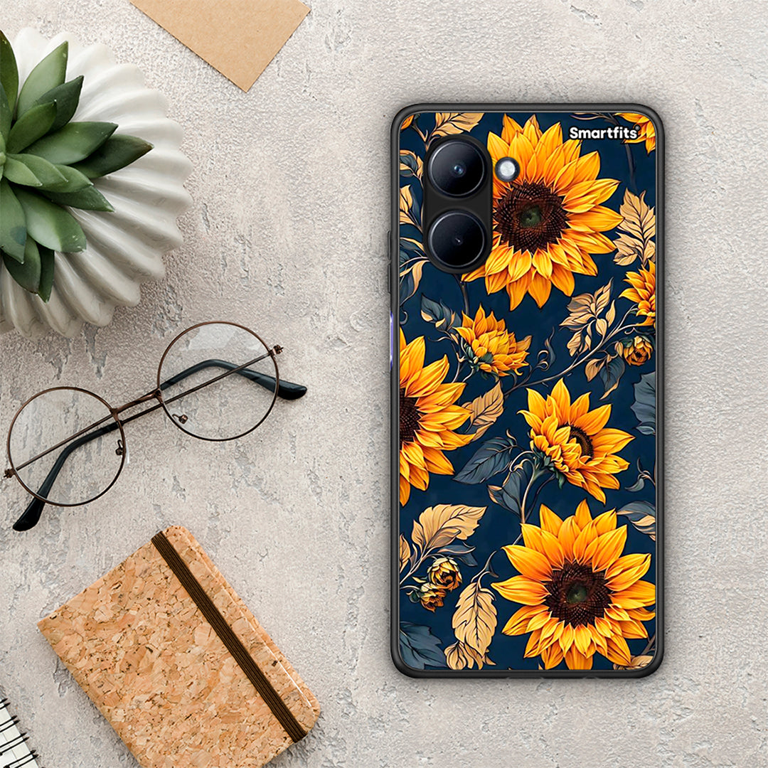 Θήκη Realme C33 Autumn Sunflowers από τη Smartfits με σχέδιο στο πίσω μέρος και μαύρο περίβλημα | Realme C33 Autumn Sunflowers Case with Colorful Back and Black Bezels