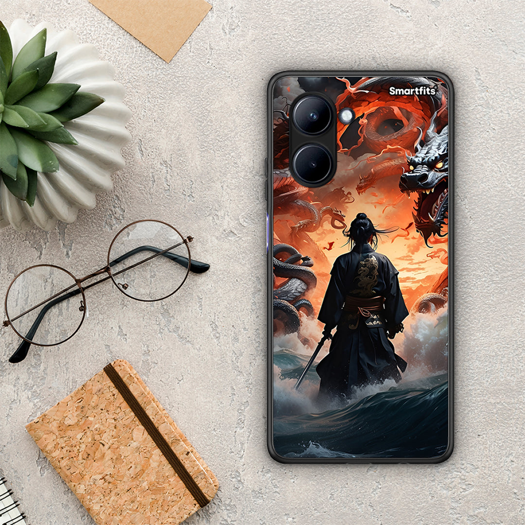 Θήκη Realme C33 Dragons Fight από τη Smartfits με σχέδιο στο πίσω μέρος και μαύρο περίβλημα | Realme C33 Dragons Fight Case with Colorful Back and Black Bezels
