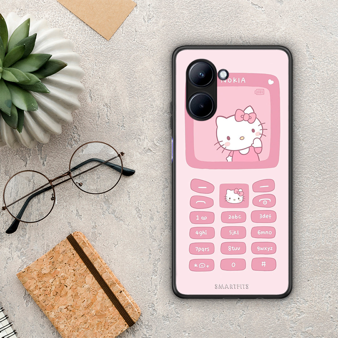 Θήκη Realme C33 Hello Kitten από τη Smartfits με σχέδιο στο πίσω μέρος και μαύρο περίβλημα | Realme C33 Hello Kitten Case with Colorful Back and Black Bezels