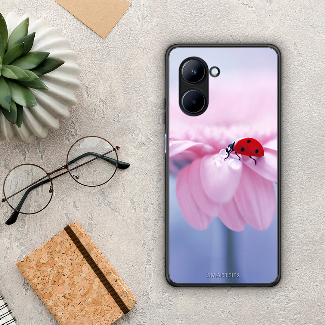 Θήκη Realme C33 Ladybug Flower από τη Smartfits με σχέδιο στο πίσω μέρος και μαύρο περίβλημα | Realme C33 Ladybug Flower Case with Colorful Back and Black Bezels