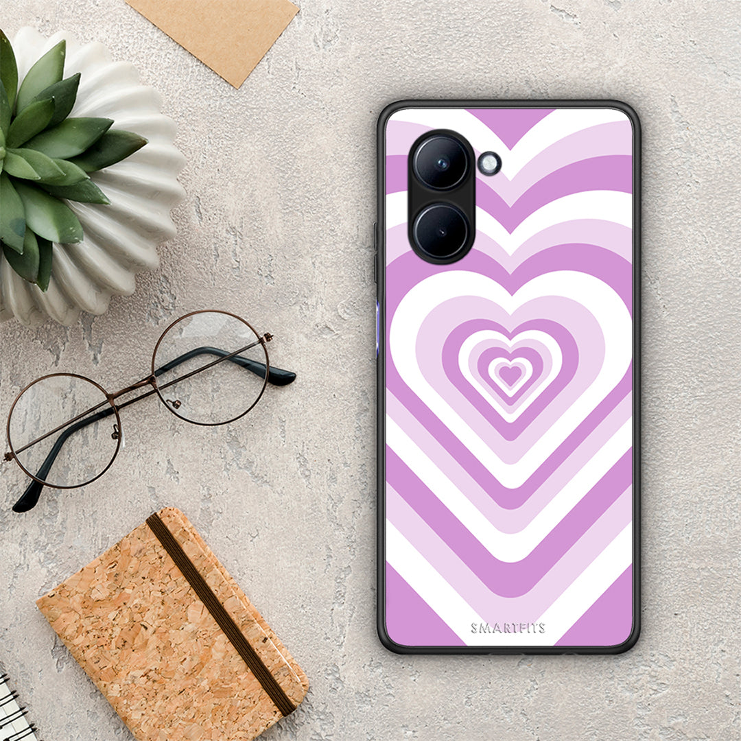 Θήκη Realme C33 Lilac Hearts από τη Smartfits με σχέδιο στο πίσω μέρος και μαύρο περίβλημα | Realme C33 Lilac Hearts Case with Colorful Back and Black Bezels