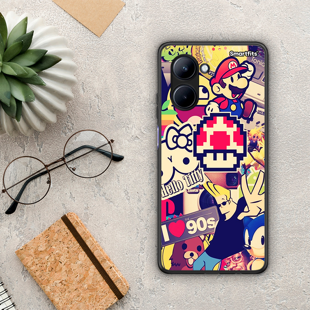 Θήκη Realme C33 Love The 90s από τη Smartfits με σχέδιο στο πίσω μέρος και μαύρο περίβλημα | Realme C33 Love The 90s Case with Colorful Back and Black Bezels