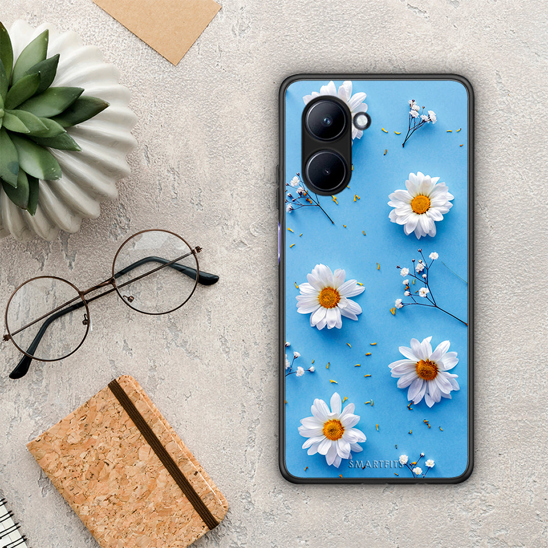 Θήκη Realme C33 Real Daisies από τη Smartfits με σχέδιο στο πίσω μέρος και μαύρο περίβλημα | Realme C33 Real Daisies Case with Colorful Back and Black Bezels