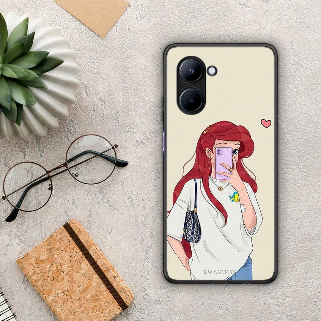Θήκη Realme C33 Walking Mermaid από τη Smartfits με σχέδιο στο πίσω μέρος και μαύρο περίβλημα | Realme C33 Walking Mermaid Case with Colorful Back and Black Bezels