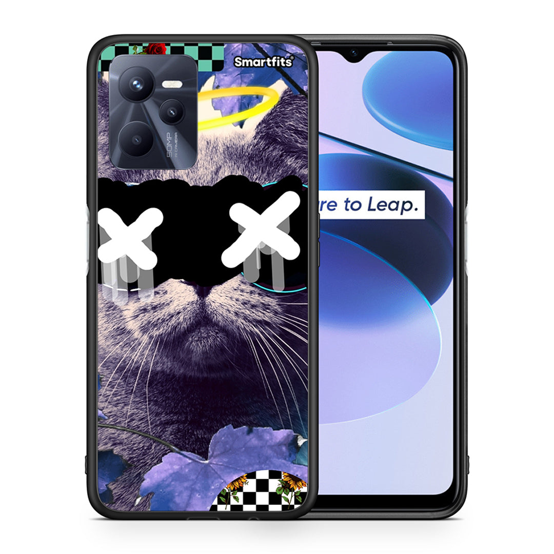 Θήκη Realme C35 Cat Collage από τη Smartfits με σχέδιο στο πίσω μέρος και μαύρο περίβλημα | Realme C35 Cat Collage case with colorful back and black bezels