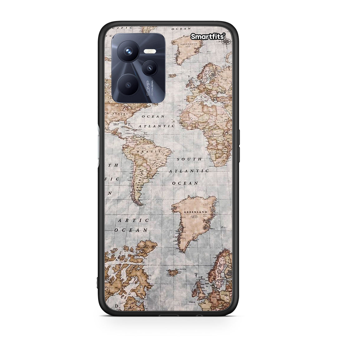 Realme C35 World Map θήκη από τη Smartfits με σχέδιο στο πίσω μέρος και μαύρο περίβλημα | Smartphone case with colorful back and black bezels by Smartfits