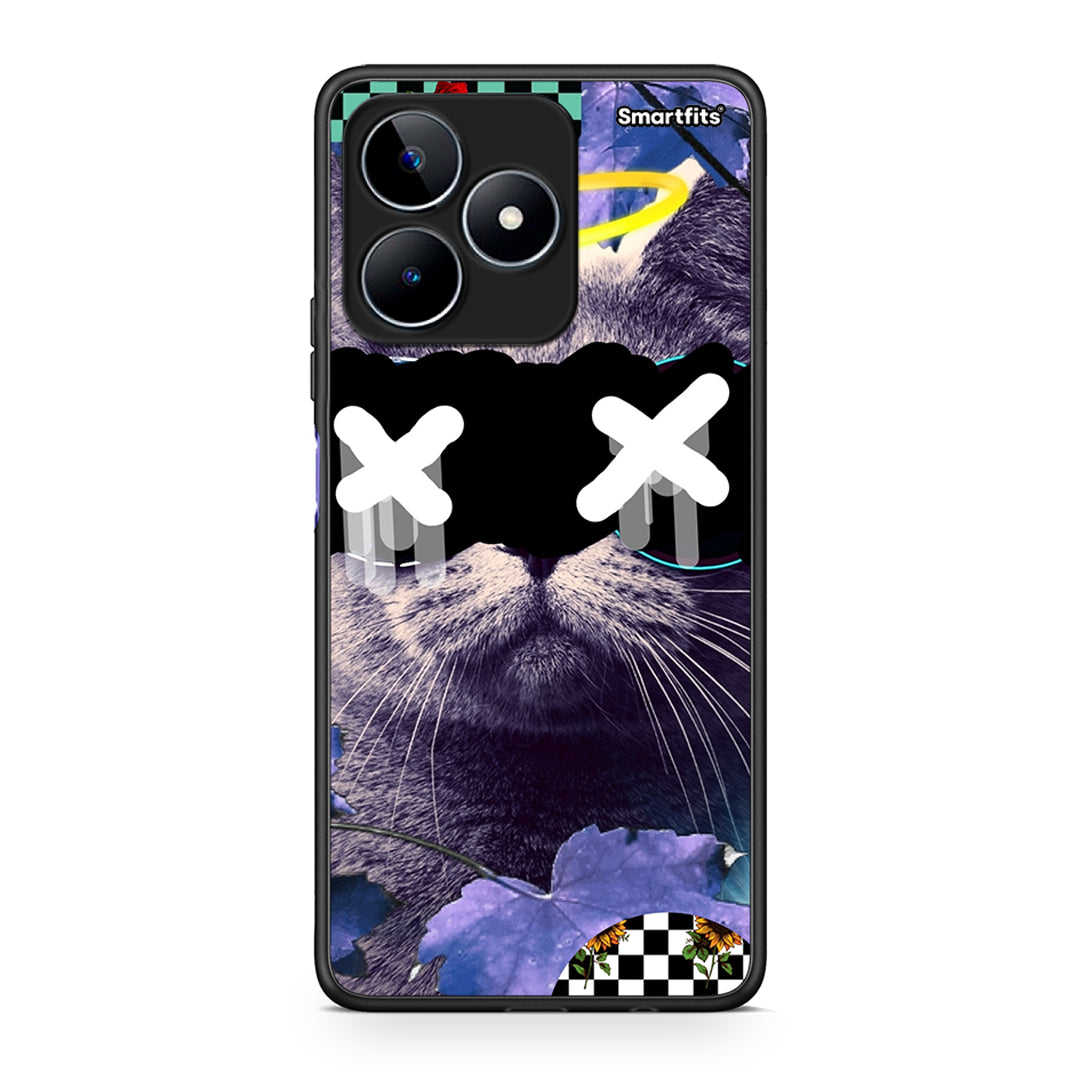 Realme C53 Cat Collage θήκη από τη Smartfits με σχέδιο στο πίσω μέρος και μαύρο περίβλημα | Smartphone case with colorful back and black bezels by Smartfits