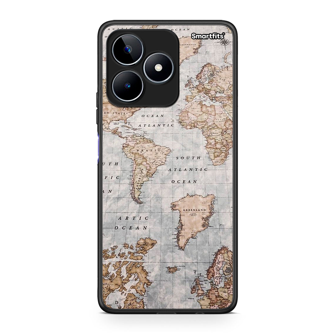 Realme C53 World Map Θήκη από τη Smartfits με σχέδιο στο πίσω μέρος και μαύρο περίβλημα | Smartphone case with colorful back and black bezels by Smartfits