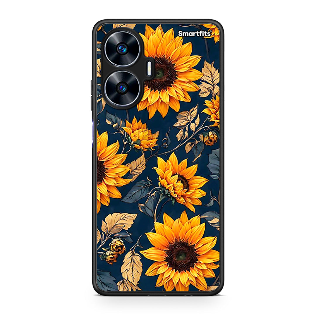 Θήκη Realme C55 Dual Autumn Sunflowers από τη Smartfits με σχέδιο στο πίσω μέρος και μαύρο περίβλημα | Realme C55 Dual Autumn Sunflowers Case with Colorful Back and Black Bezels