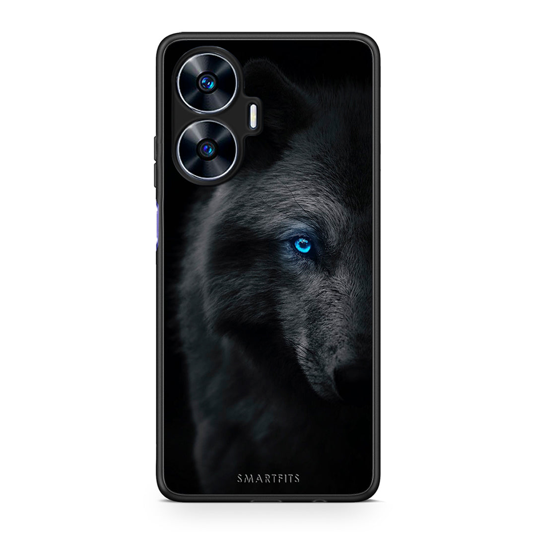 Θήκη Realme C55 Dual Dark Wolf από τη Smartfits με σχέδιο στο πίσω μέρος και μαύρο περίβλημα | Realme C55 Dual Dark Wolf Case with Colorful Back and Black Bezels