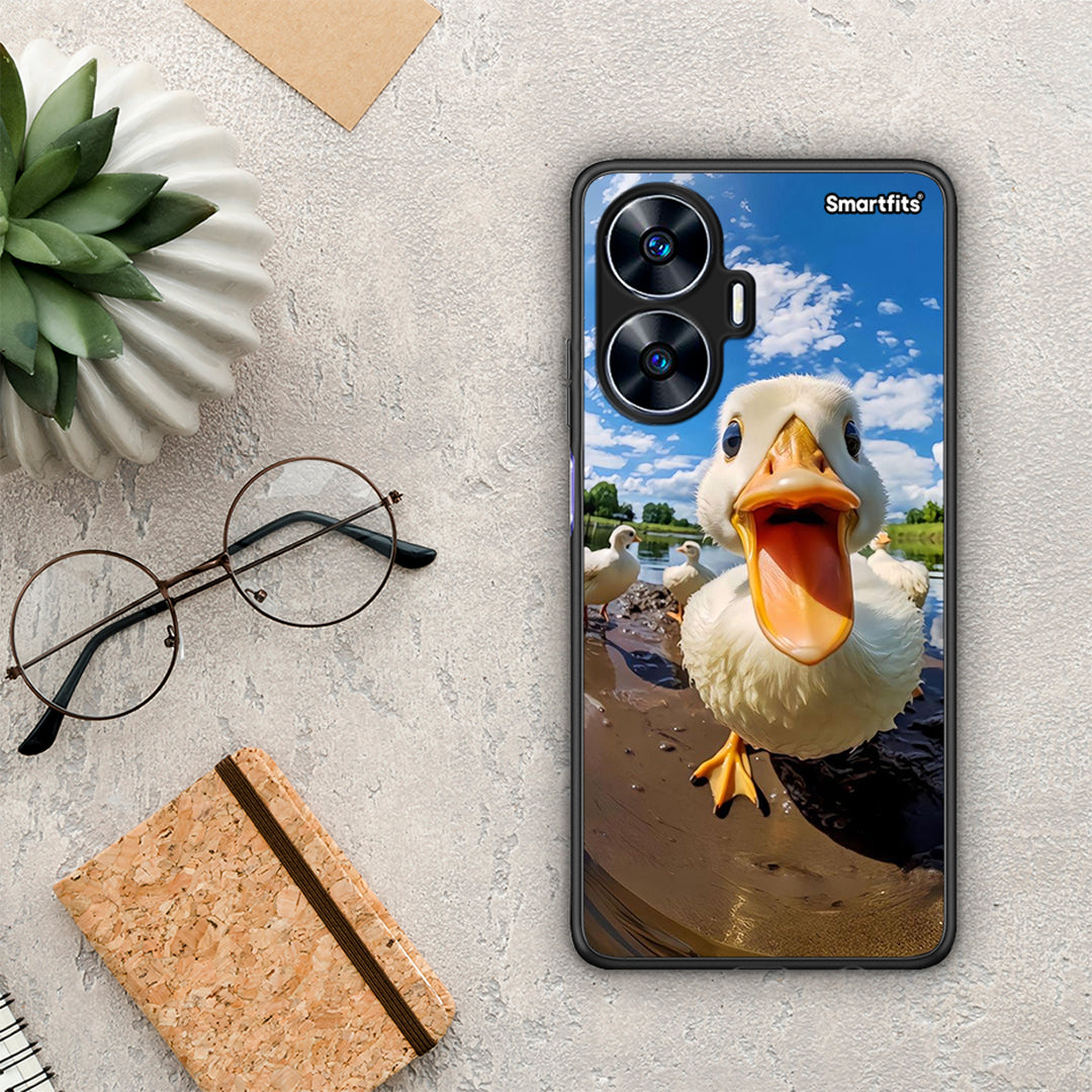 Θήκη Realme C55 Dual Duck Face από τη Smartfits με σχέδιο στο πίσω μέρος και μαύρο περίβλημα | Realme C55 Dual Duck Face Case with Colorful Back and Black Bezels