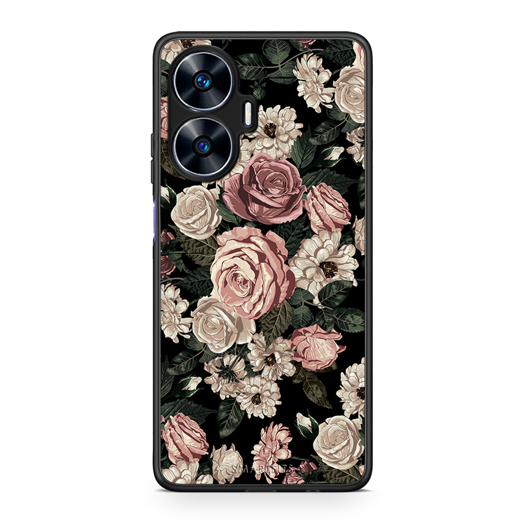 Θήκη Realme C55 Dual Flower Wild Roses από τη Smartfits με σχέδιο στο πίσω μέρος και μαύρο περίβλημα | Realme C55 Dual Flower Wild Roses Case with Colorful Back and Black Bezels