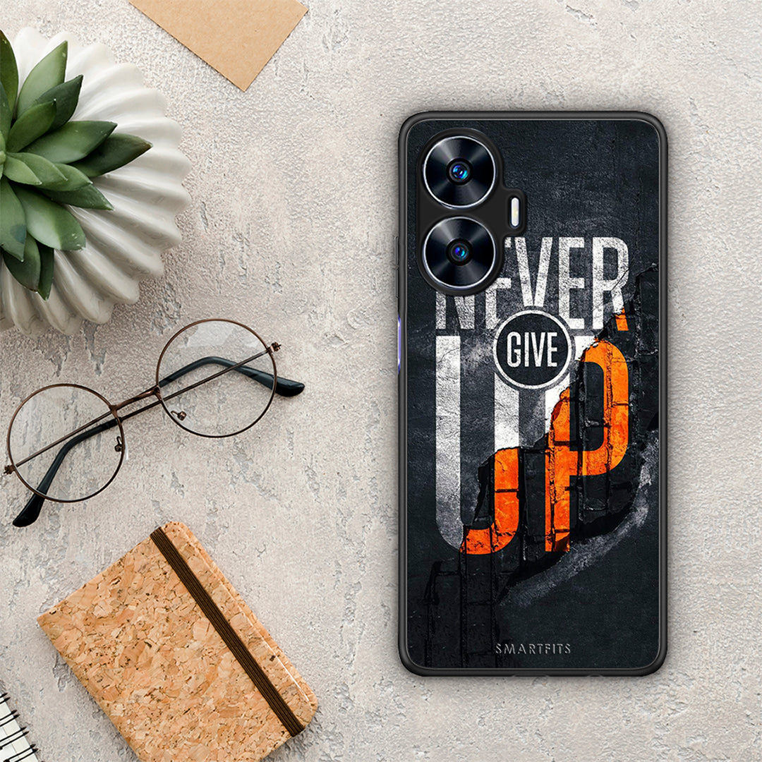 Θήκη Realme C55 Dual Never Give Up από τη Smartfits με σχέδιο στο πίσω μέρος και μαύρο περίβλημα | Realme C55 Dual Never Give Up Case with Colorful Back and Black Bezels