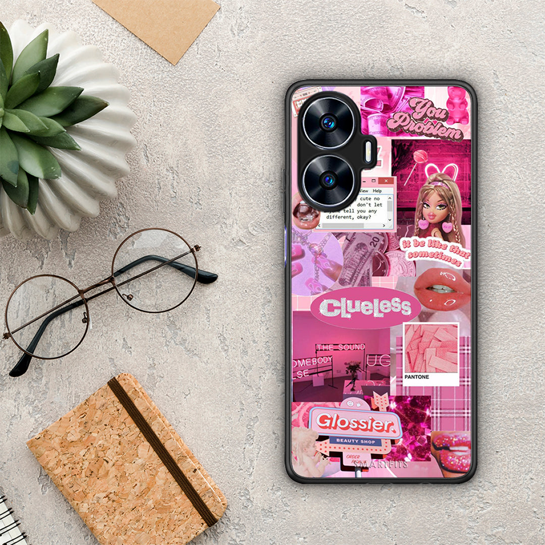 Θήκη Realme C55 Dual Pink Love από τη Smartfits με σχέδιο στο πίσω μέρος και μαύρο περίβλημα | Realme C55 Dual Pink Love Case with Colorful Back and Black Bezels