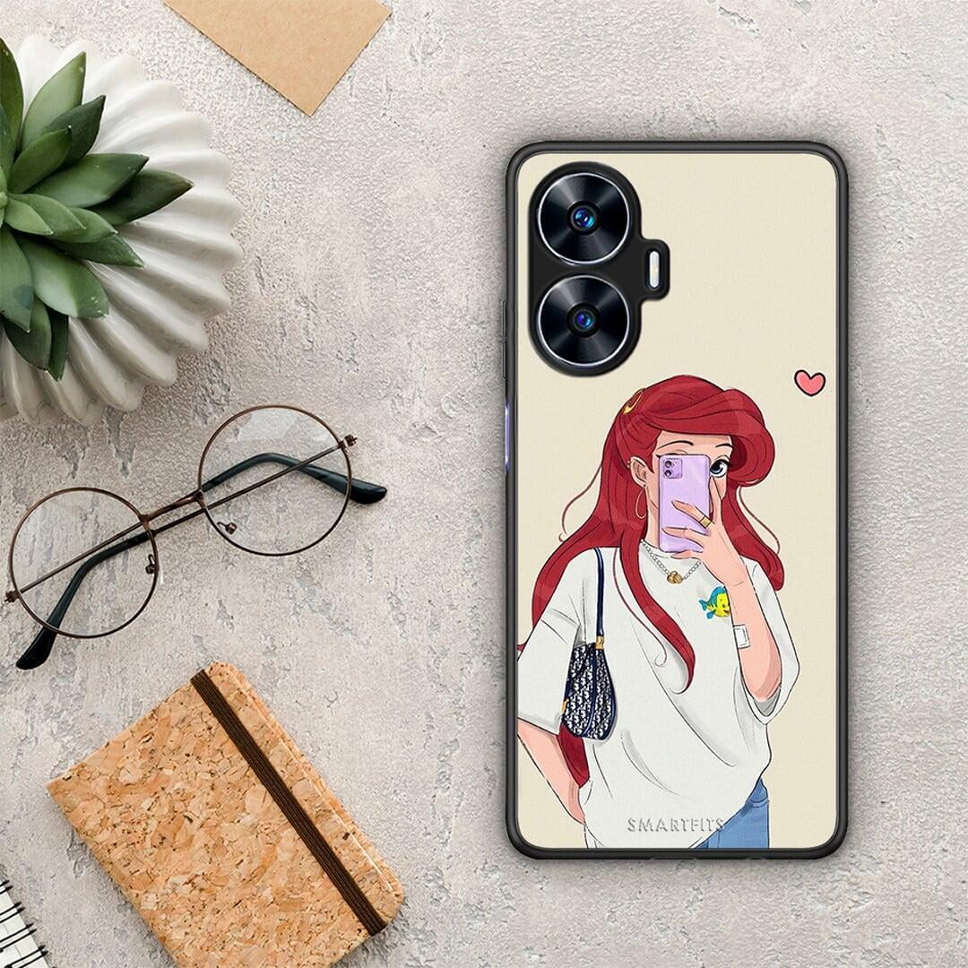 Θήκη Realme C55 Dual Walking Mermaid από τη Smartfits με σχέδιο στο πίσω μέρος και μαύρο περίβλημα | Realme C55 Dual Walking Mermaid Case with Colorful Back and Black Bezels