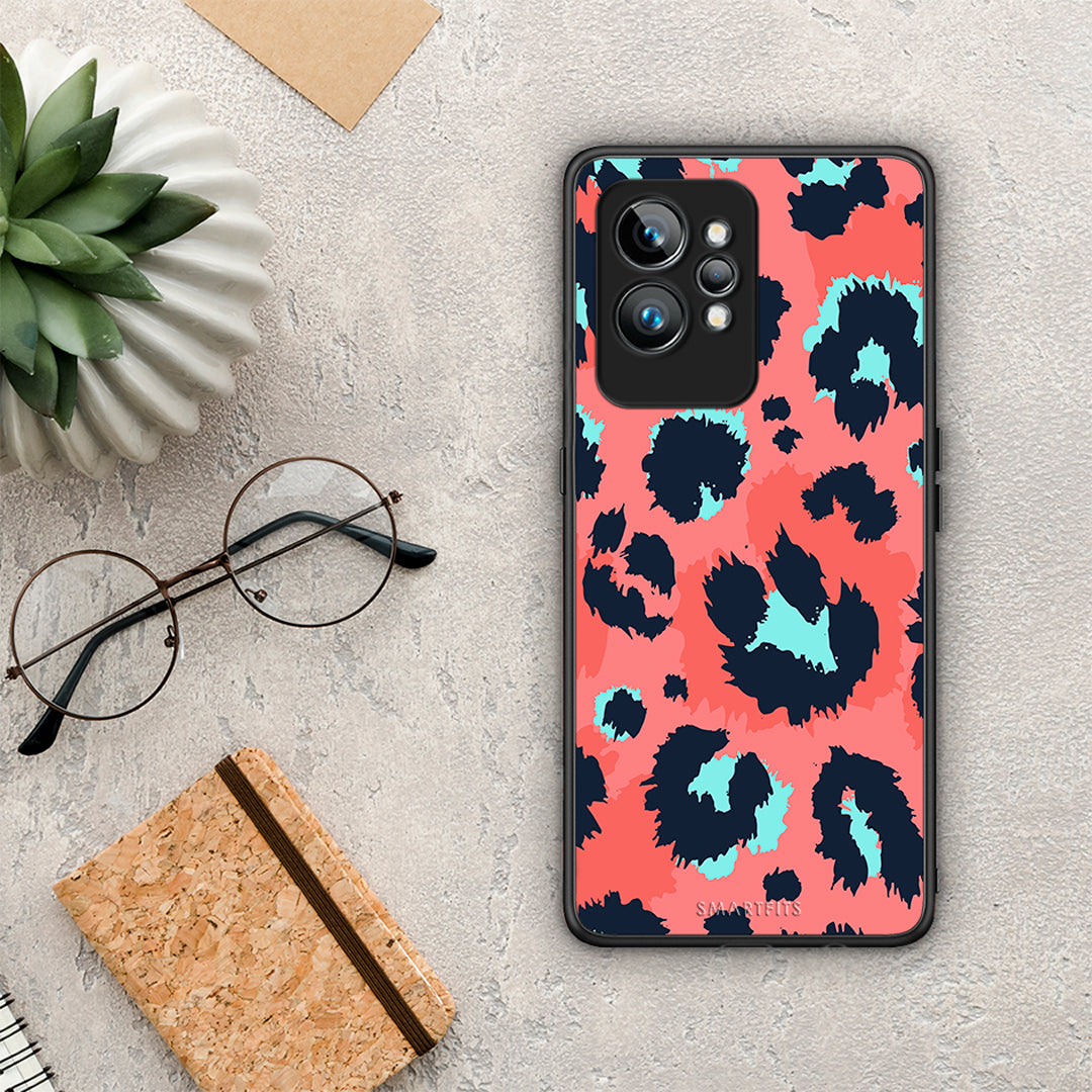 Θήκη Realme GT2 Animal Pink Leopard από τη Smartfits με σχέδιο στο πίσω μέρος και μαύρο περίβλημα | Realme GT2 Animal Pink Leopard Case with Colorful Back and Black Bezels