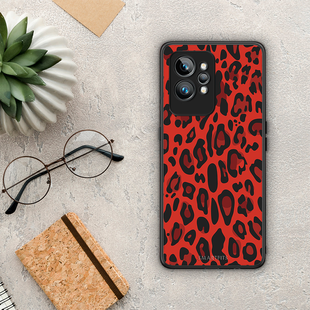 Θήκη Realme GT2 Animal Red Leopard από τη Smartfits με σχέδιο στο πίσω μέρος και μαύρο περίβλημα | Realme GT2 Animal Red Leopard Case with Colorful Back and Black Bezels