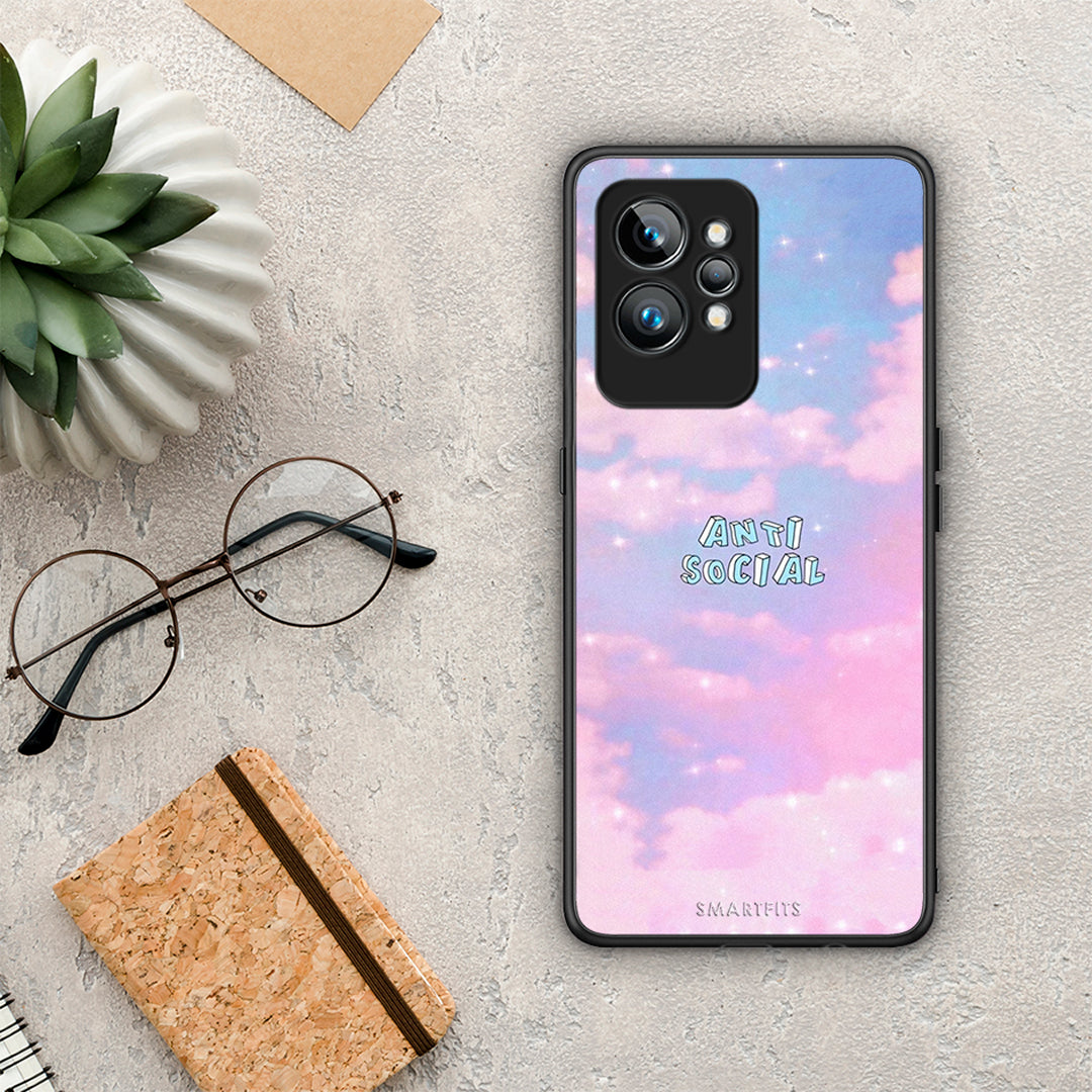 Θήκη Realme GT2 Anti Social από τη Smartfits με σχέδιο στο πίσω μέρος και μαύρο περίβλημα | Realme GT2 Anti Social Case with Colorful Back and Black Bezels