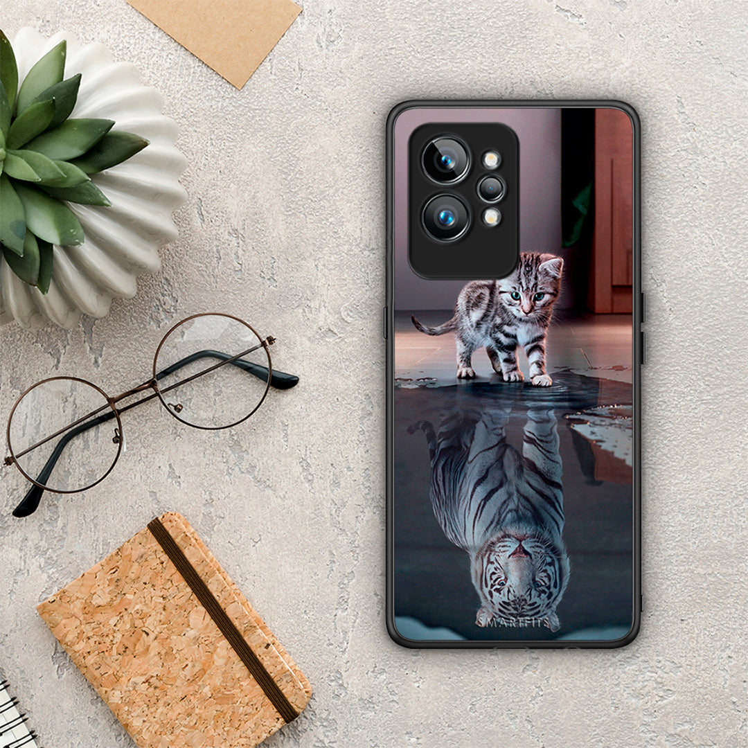 Θήκη Realme GT2 Cute Tiger από τη Smartfits με σχέδιο στο πίσω μέρος και μαύρο περίβλημα | Realme GT2 Cute Tiger Case with Colorful Back and Black Bezels