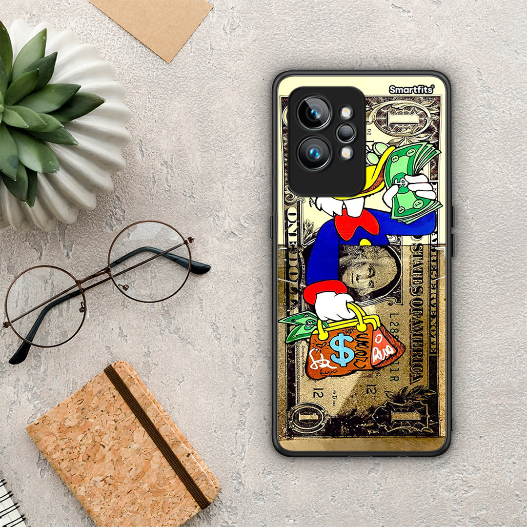 Θήκη Realme GT2 Duck Money από τη Smartfits με σχέδιο στο πίσω μέρος και μαύρο περίβλημα | Realme GT2 Duck Money Case with Colorful Back and Black Bezels