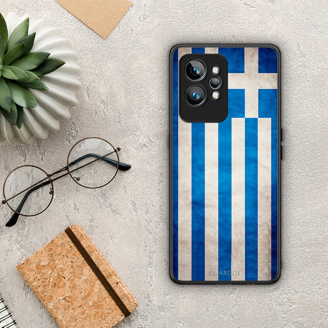 Θήκη Realme GT2 Flag Greek από τη Smartfits με σχέδιο στο πίσω μέρος και μαύρο περίβλημα | Realme GT2 Flag Greek Case with Colorful Back and Black Bezels