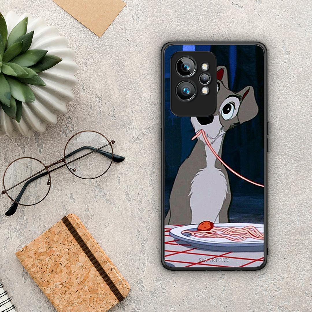 Θήκη Realme GT2 Lady And Tramp 1 από τη Smartfits με σχέδιο στο πίσω μέρος και μαύρο περίβλημα | Realme GT2 Lady And Tramp 1 Case with Colorful Back and Black Bezels