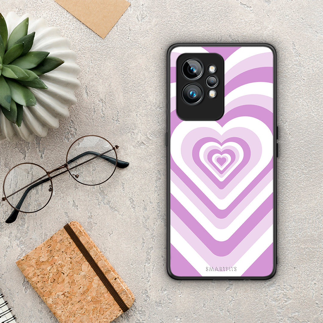 Θήκη Realme GT2 Lilac Hearts από τη Smartfits με σχέδιο στο πίσω μέρος και μαύρο περίβλημα | Realme GT2 Lilac Hearts Case with Colorful Back and Black Bezels