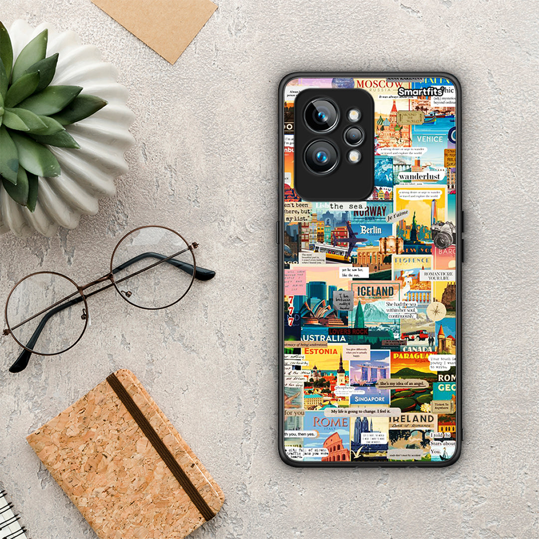 Θήκη Realme GT2 Live To Travel από τη Smartfits με σχέδιο στο πίσω μέρος και μαύρο περίβλημα | Realme GT2 Live To Travel Case with Colorful Back and Black Bezels