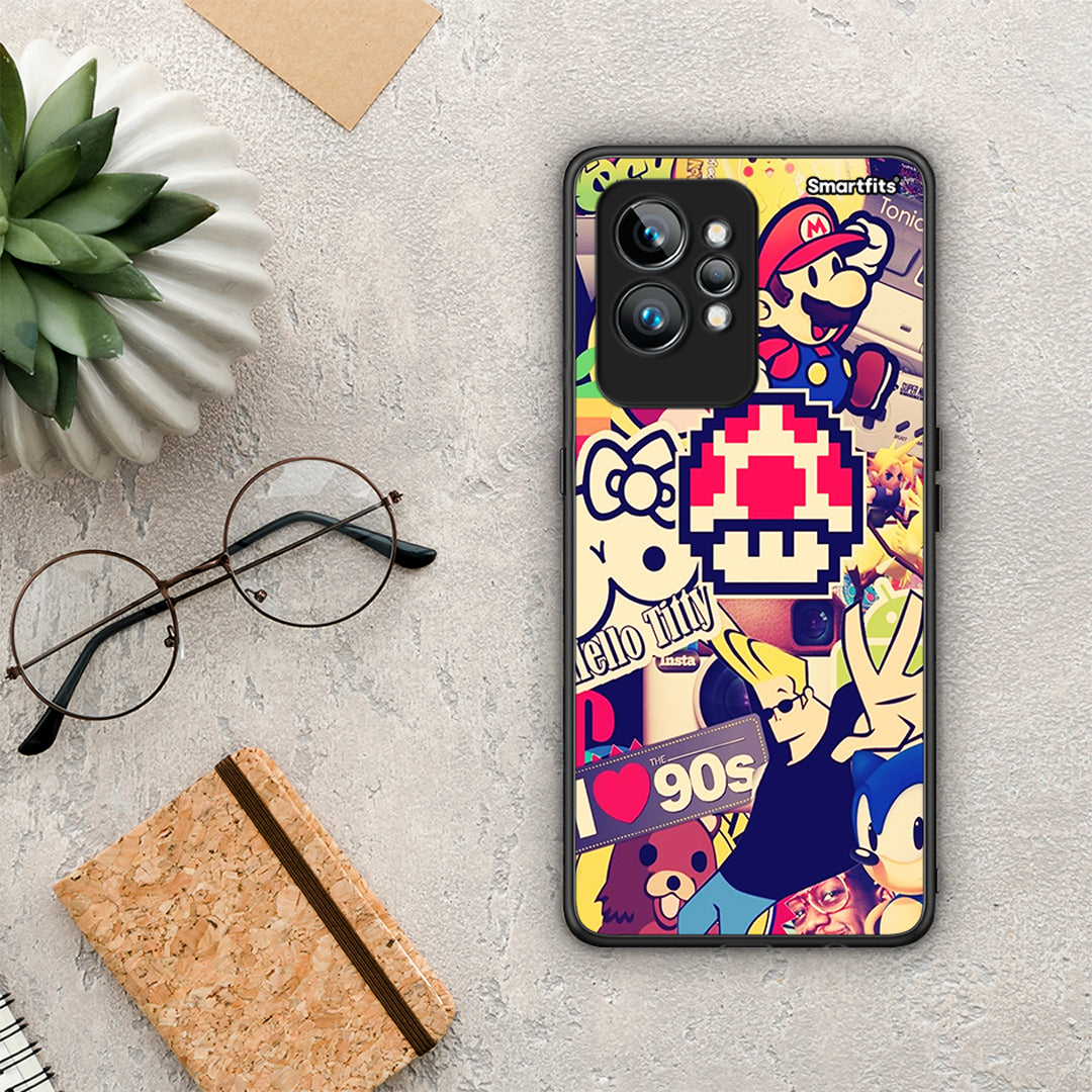 Θήκη Realme GT2 Love The 90s από τη Smartfits με σχέδιο στο πίσω μέρος και μαύρο περίβλημα | Realme GT2 Love The 90s Case with Colorful Back and Black Bezels