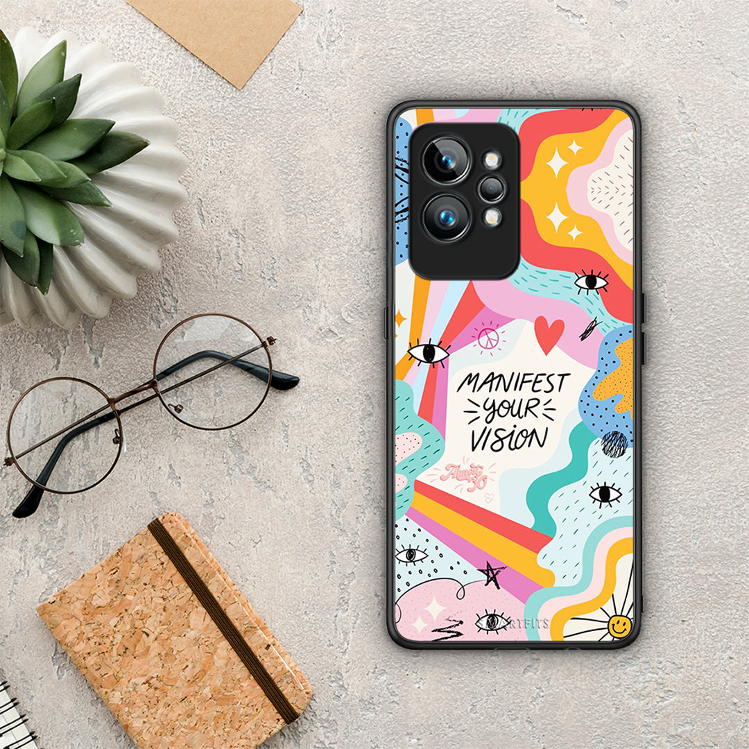 Θήκη Realme GT2 Manifest Your Vision από τη Smartfits με σχέδιο στο πίσω μέρος και μαύρο περίβλημα | Realme GT2 Manifest Your Vision Case with Colorful Back and Black Bezels