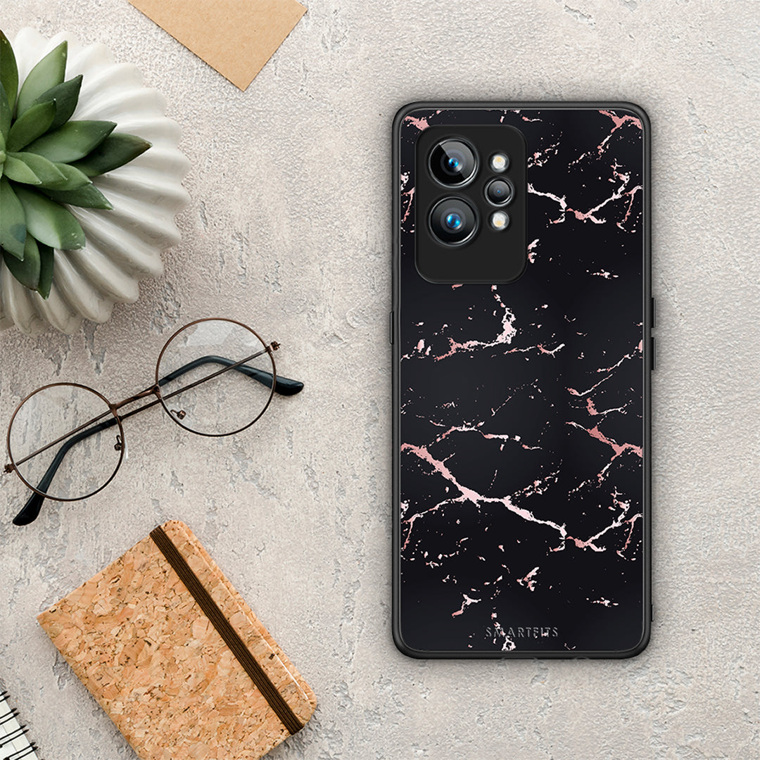 Θήκη Realme GT2 Marble Black Rosegold από τη Smartfits με σχέδιο στο πίσω μέρος και μαύρο περίβλημα | Realme GT2 Marble Black Rosegold Case with Colorful Back and Black Bezels