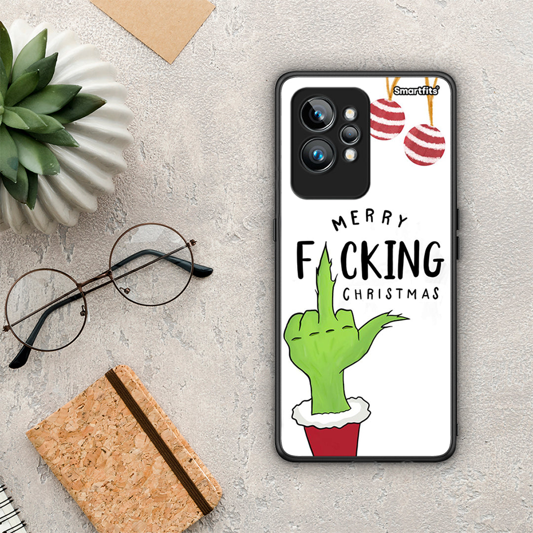 Θήκη Realme GT2 Merry F Xmas από τη Smartfits με σχέδιο στο πίσω μέρος και μαύρο περίβλημα | Realme GT2 Merry F Xmas Case with Colorful Back and Black Bezels