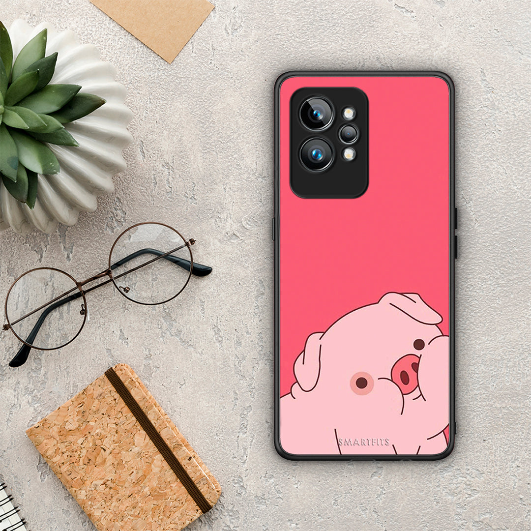 Θήκη Realme GT2 Pig Love 1 από τη Smartfits με σχέδιο στο πίσω μέρος και μαύρο περίβλημα | Realme GT2 Pig Love 1 Case with Colorful Back and Black Bezels