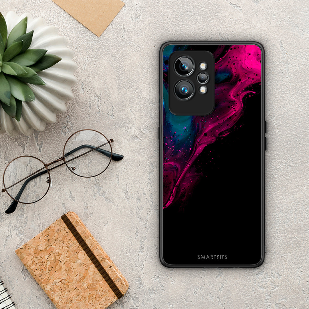 Θήκη Realme GT2 Pro Watercolor Pink Black από τη Smartfits με σχέδιο στο πίσω μέρος και μαύρο περίβλημα | Realme GT2 Pro Watercolor Pink Black Case with Colorful Back and Black Bezels