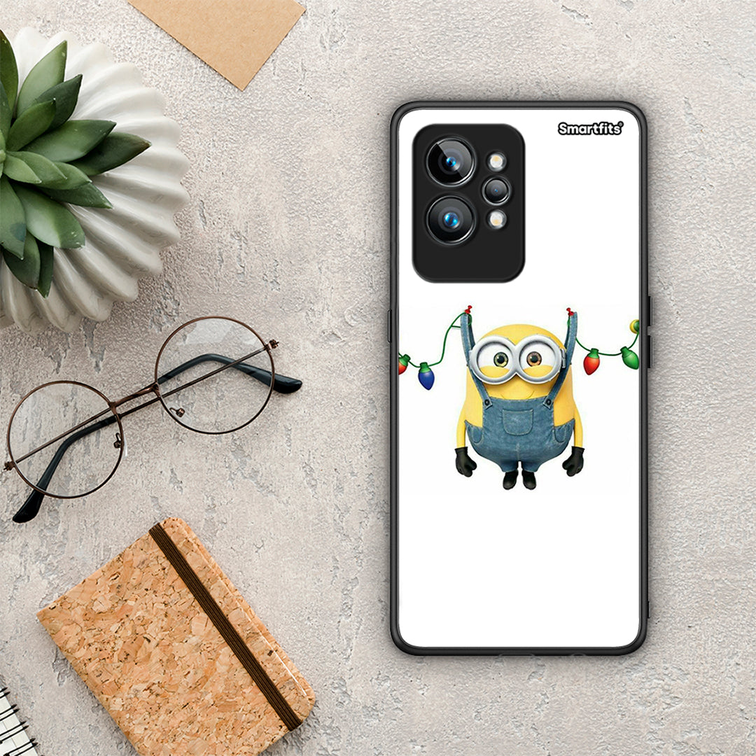 Θήκη Realme GT2 Xmas Minion Lights από τη Smartfits με σχέδιο στο πίσω μέρος και μαύρο περίβλημα | Realme GT2 Xmas Minion Lights Case with Colorful Back and Black Bezels