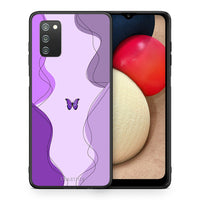 Thumbnail for Θήκη Αγίου Βαλεντίνου Samsung A02s Purple Mariposa από τη Smartfits με σχέδιο στο πίσω μέρος και μαύρο περίβλημα | Samsung A02s Purple Mariposa case with colorful back and black bezels